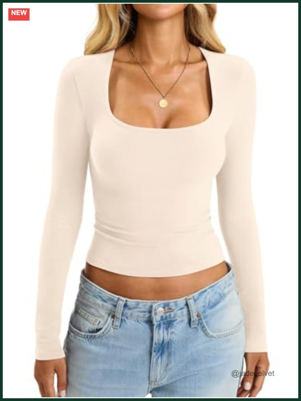 Womens Cotton Long Sleeve Square Neck Fitted T-Shirt Going Out Top